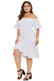 White Off Shoulder Plus Size Dress with Ruffles - Aoka Styles Australia