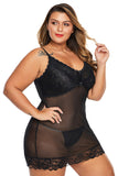 Black Lace Décor Plus Size Chemise Lingerie - Aoka Styles Australia