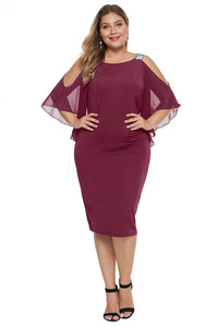 Red Cold Shoulder Sparkle Plus Size Dress - Aoka Styles Australia