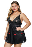 Black Lace Cup Satin Tulle Plus Size Babydoll with Bowknot - Aoka Styles Australia