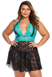 Green Sexy Lace Backless Halter Plus Size Babydoll - Aoka Styles Australia