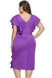 Purple Ruffled Flutter Sleeve Plus Size Dress - Aoka Styles Australia