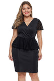 Black Plus Size Lace Peplum Dress - Aoka Styles Australia