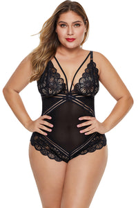 Black Plus Size Deep V Crossbody Bodysuit - Aoka Styles Australia