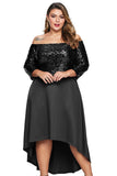 Black Off Shoulder Sequin Bodice Hi-lo Plus Size Dress - Aoka Styles Australia