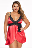 Red Lace V Neckline Plus Size Babydoll - Aoka Styles Australia