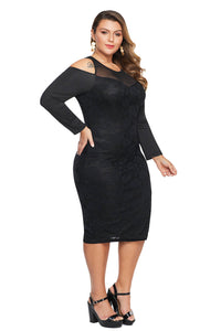 Black Cold Shoulder Mesh Yoke Plus Size Dress - Aoka Styles Australia