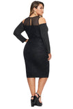 Black Cold Shoulder Mesh Yoke Plus Size Dress - Aoka Styles Australia