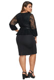 Black Plus Size Lace Bodice Peplum Dress with Belt - Aoka Styles Australia