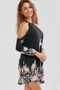 Cold Shoulder Floral Border Print Plus Size Shift Dress - Aoka Styles Australia