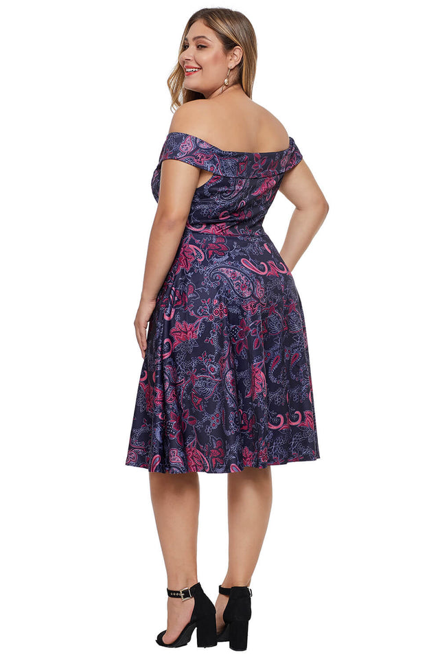 Off The Shoulder Floral Printed Plus Size Dress - Aoka Styles Australia