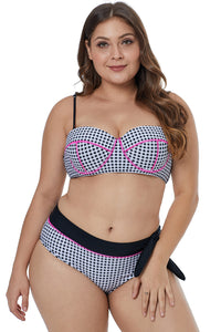 Contrast Piping Tartan Printed Pattern Plus Size Bikini - Aoka Styles Australia