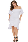 White Off Shoulder Plus Size Dress with Ruffles - Aoka Styles Australia