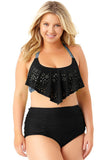 Black Allure Juniors Plus Size Laser Cut Flounce Swimwear - Aoka Styles Australia