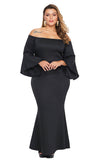 Black Plus Size Off Shoulder Flare Sleeve Maxi Dress - Aoka Styles Australia