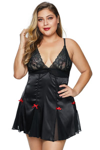 Black Lace Cup Satin Tulle Plus Size Babydoll with Bowknot - Aoka Styles Australia