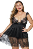 Black Lace Splice Plus Size Slip Babydoll Dress - Aoka Styles Australia