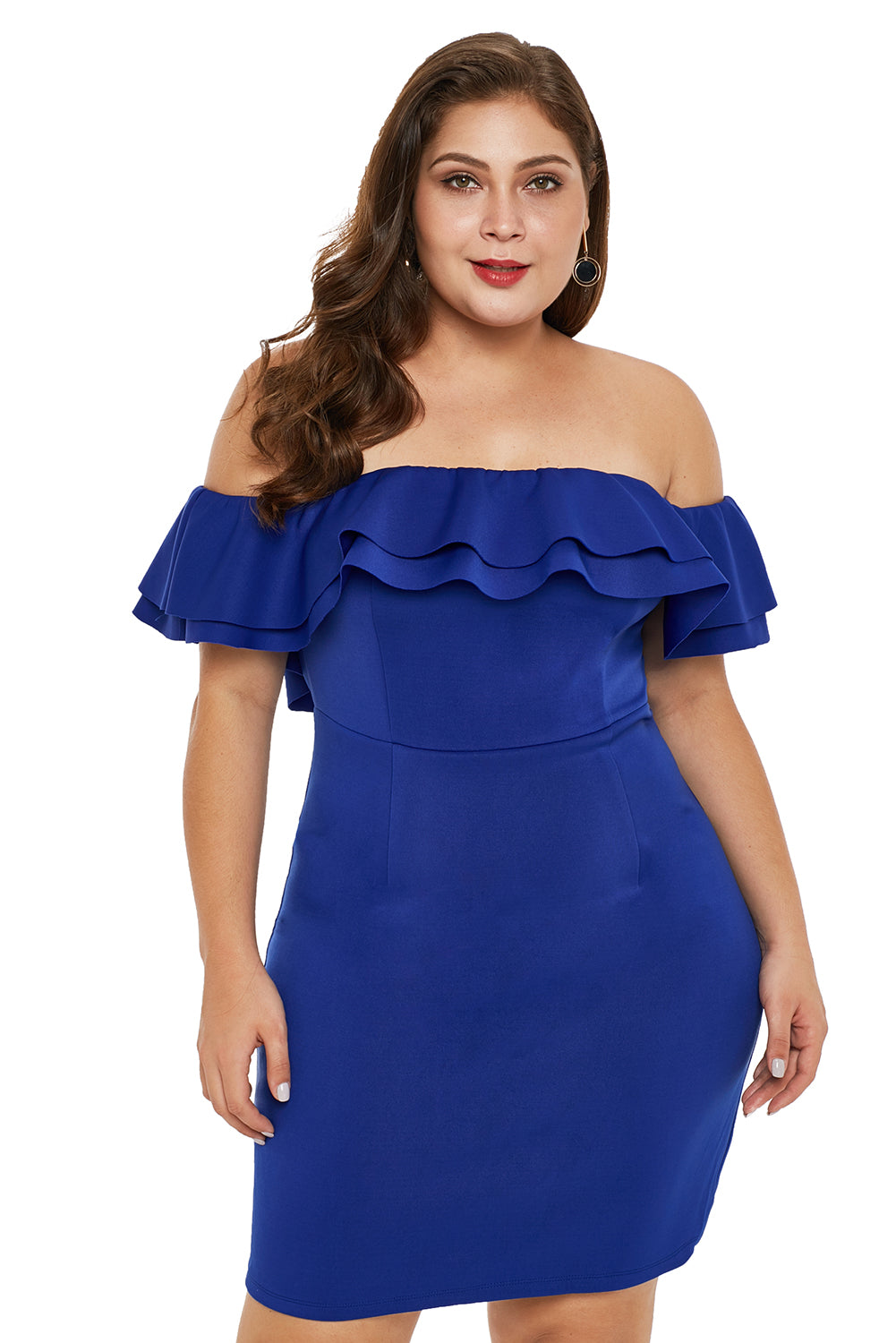 Blue Layered Ruffle Off Shoulder Plus Size Dress - Aoka Styles Australia