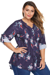 Purple Floral Pintuck Plus Size Blouse - Aoka Styles Australia