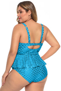 Sky Blue Plus Size Halter Neck Peplum Tankini - Aoka Styles Australia