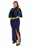 Blue Sequin Cape Plus Size Maxi Dress - Aoka Styles Australia