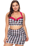 Black White Kitty Print Plus Size Bikini Top with Skirt Swimwear - Aoka Styles Australia