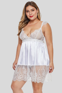 White Lace Splice Plus Size Slip Babydoll Dress - Aoka Styles Australia