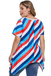 Blue Plus Size Striped Sharkbite Tee - Aoka Styles Australia