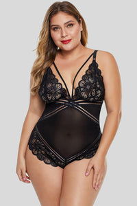 Black Plus Size Deep V Crossbody Bodysuit - Aoka Styles Australia