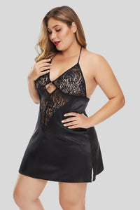 Black Lace Splicing Plus Size Babydoll - Aoka Styles Australia