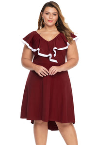 Red Frill Dip Hem Plus Size Dress - Aoka Styles Australia