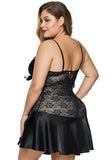 Black Wrapped V Neck Floral Lace Abdomen Plus Size Babydoll - Aoka Styles Australia