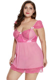 Pink Plus Size Mesh and Lace Babydoll Set - Aoka Styles Australia