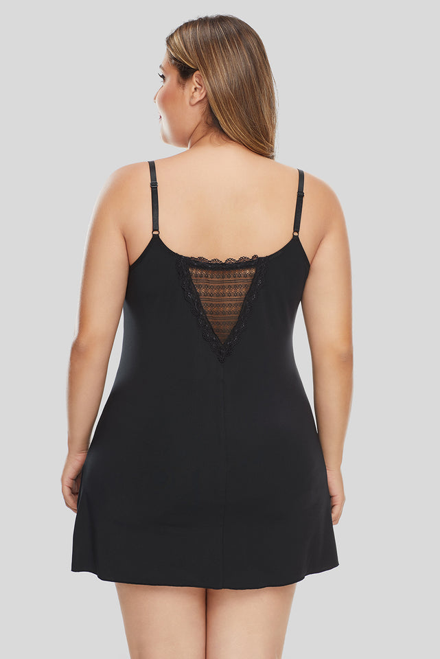 Black Lace Trim Plus Size Chemise - Aoka Styles Australia