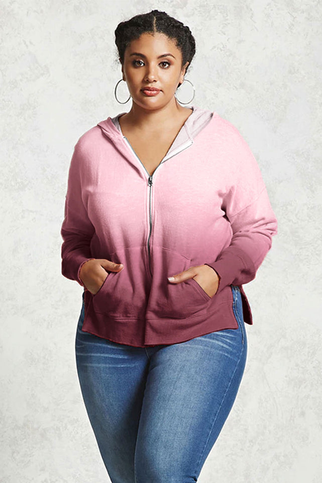 Red Plus Size Ombre Terry Hoodie - Aoka Styles Australia