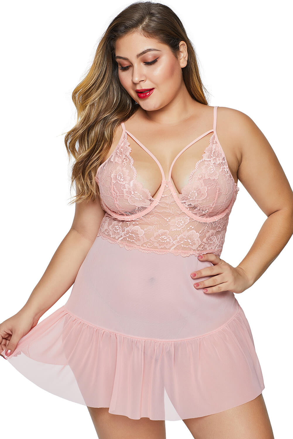 Pink Fluttering Plus Size Chemise - Aoka Styles Australia