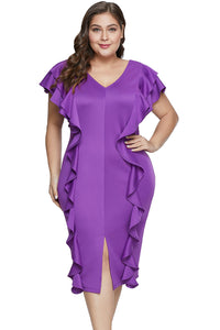 Purple Ruffled Flutter Sleeve Plus Size Dress - Aoka Styles Australia