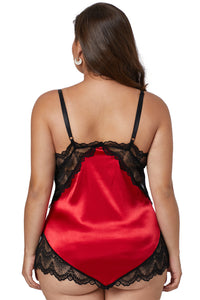 Red Lace Cups Silky Satin Plus Size Chemise - Aoka Styles Australia