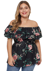 Black Plus Size Floral Tiered Off the Shoulder Top - Aoka Styles Australia