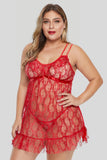 Red Floral Lace Plus Size Lingerie Set - Aoka Styles Australia