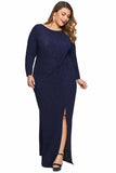 Blue Plus Size Long Sleeve Twist Detail Maxi Metallic Dress - Aoka Styles Australia