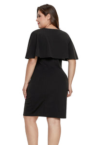 Black Button Front Capelet Sheath Plus Size Dress - Aoka Styles Australia