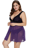 Purple Lace Covered Tulle Plus Size Babydoll - Aoka Styles Australia