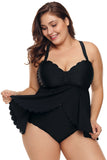 Black Plus Size Cross Back Two Piece Swimsuit - Aoka Styles Australia