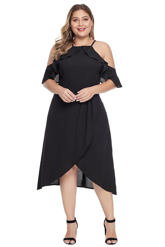 Black Off Shoulder Drop Sleeve Plus Size Dress - Aoka Styles Australia