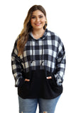 Black Plaid Patchwork Plus Size Hoodie - Aoka Styles Australia