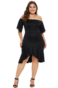 Black Off Shoulder Plus Size Dress with Ruffles - Aoka Styles Australia