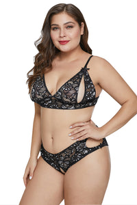 Plus Size Peek-a-boo Floral Bralette Set - Aoka Styles Australia