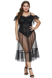 Black Plus Size Teddy Lingerie with Tulle Layer - Aoka Styles Australia