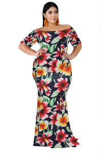 Blue California Poppy Mermaid Plus Size Dress - Aoka Styles Australia